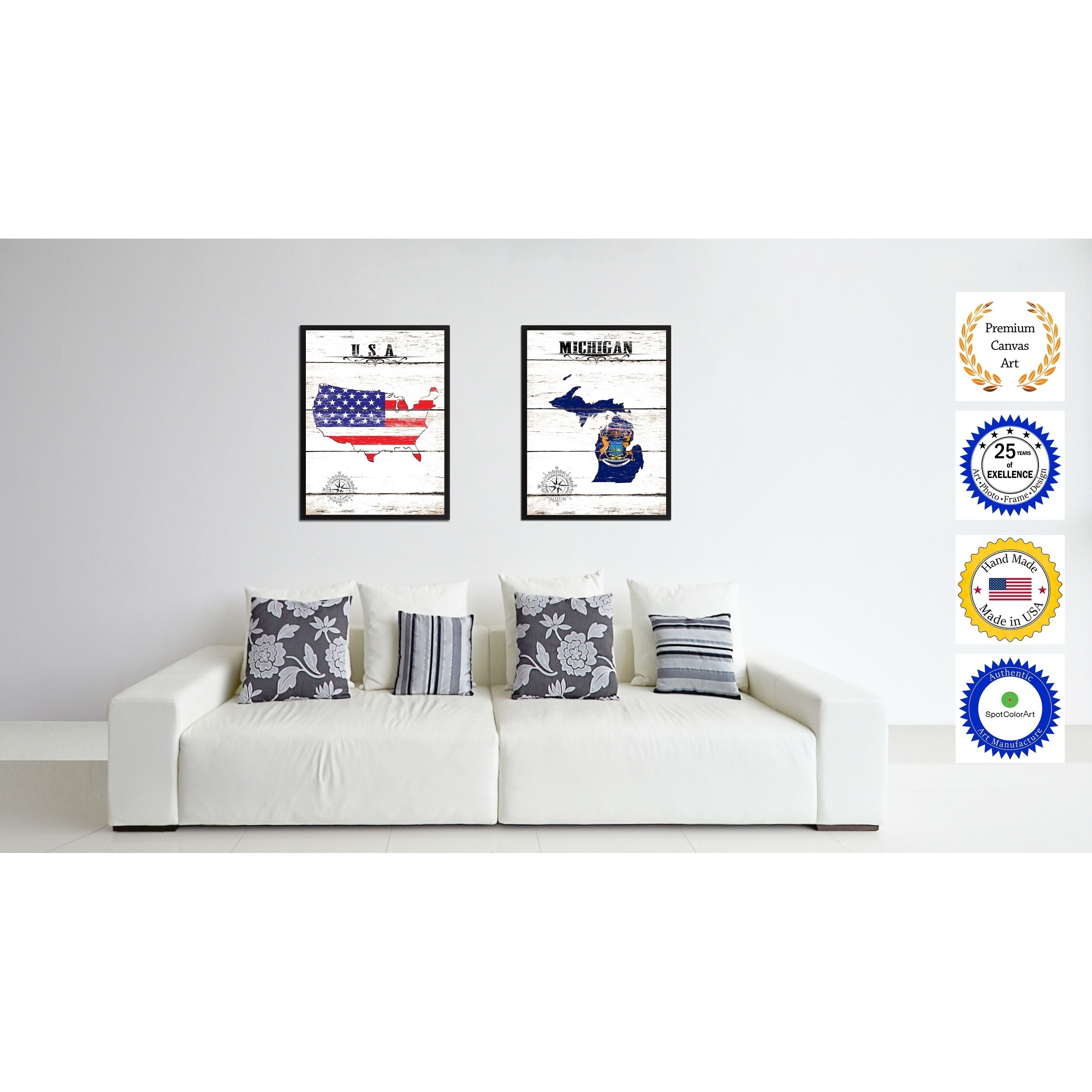 Michigan State Vintage Flag Canvas Print Picture Frame Home Decor Wall Art Overstock 17982185