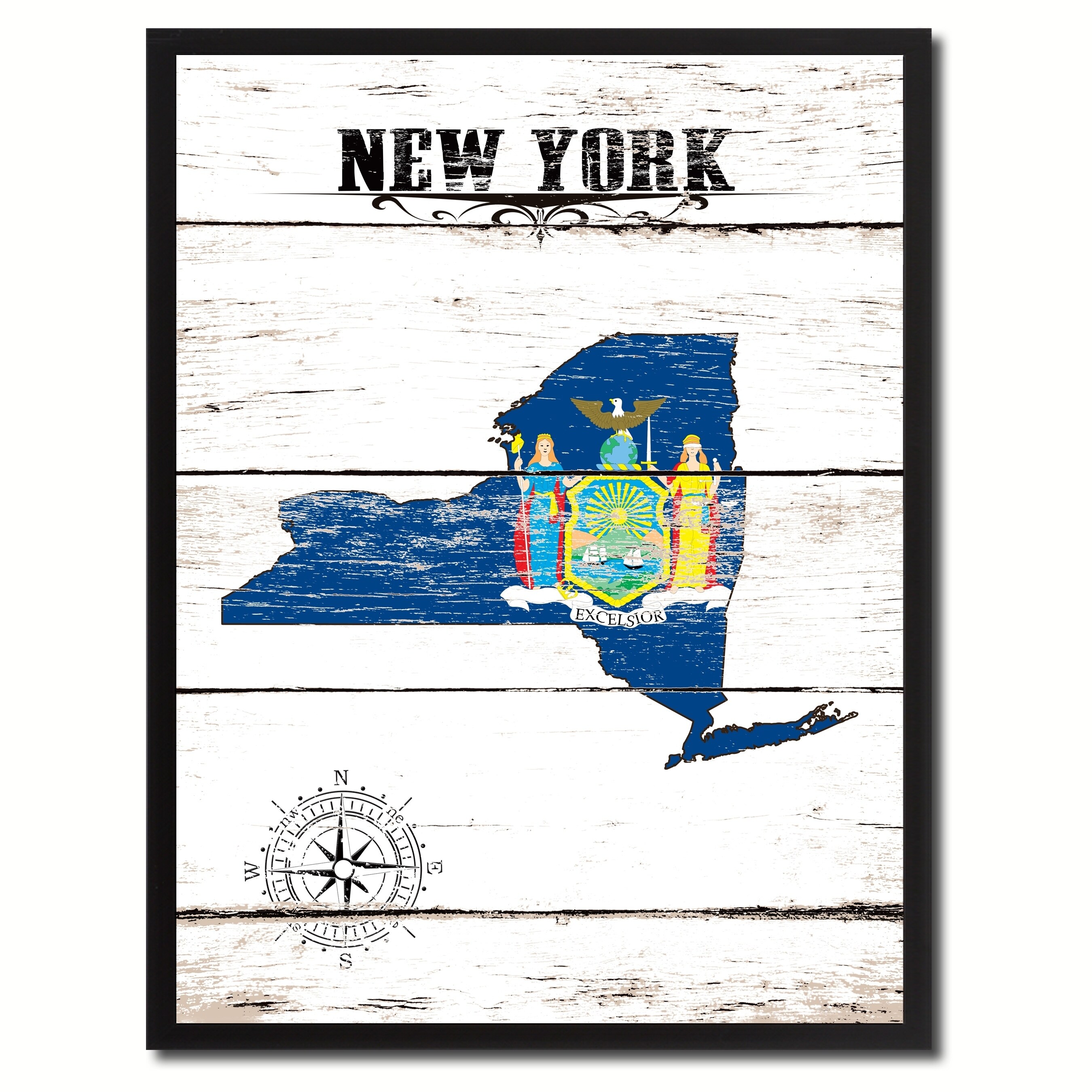 Shop New York State Vintage Flag Canvas Print Picture Frame Home