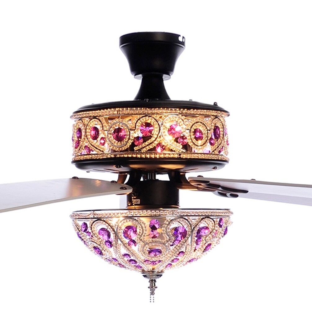 River Of Goods 50 Chandelier Crystal Ceiling Fan With Remote Control Purple