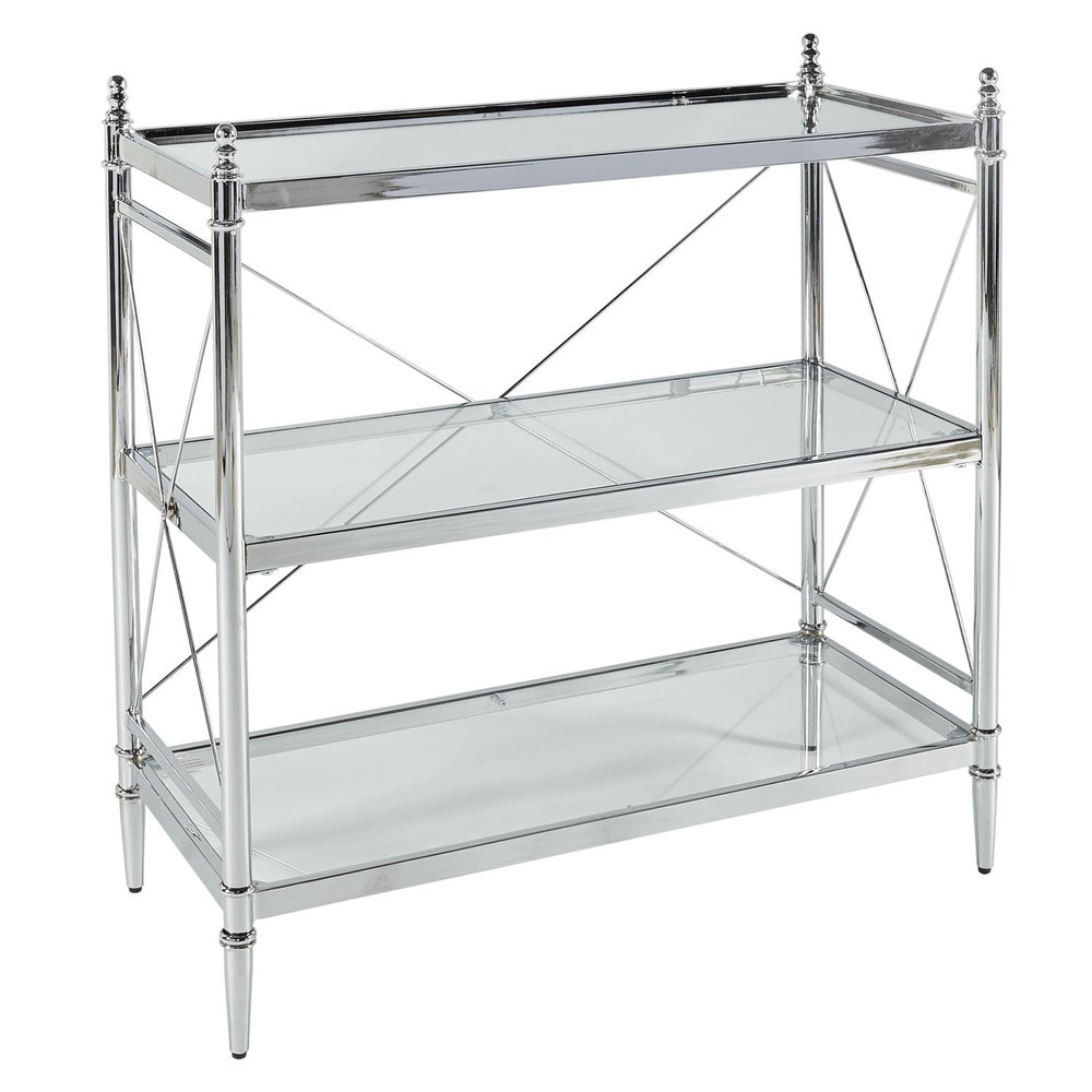 glass and chrome bathroom shelf unit