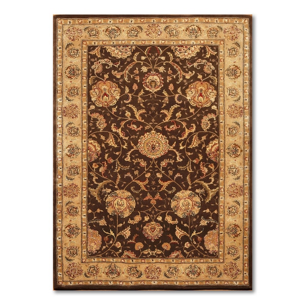 Nourison Ornamental Wool & Silk Persian Oriental Area Rug Design 2206YRN - Chocolate Brown/Tan - 5'6" x 8'6"