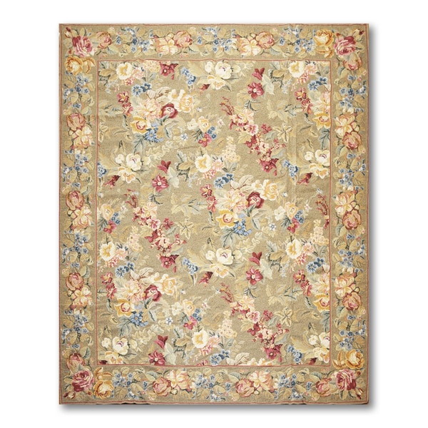 Shop Rustic Country Cottage Hand Woven Needlepoint Aubusson Area Rug Geayish Brown Blue 8 X 10 Overstock 17982768