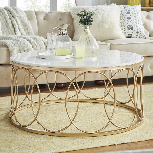 Shop Lynn Round Gold Accent Tables with Marble Tops by ...