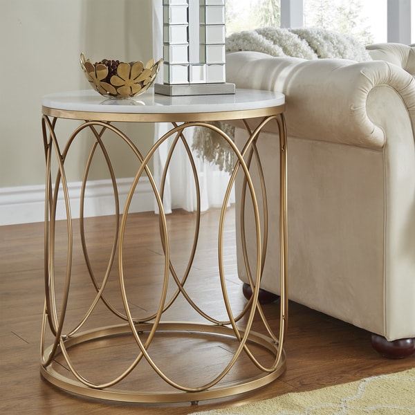 Shop Lynn Round Gold End Table with Marble Top by iNSPIRE ...