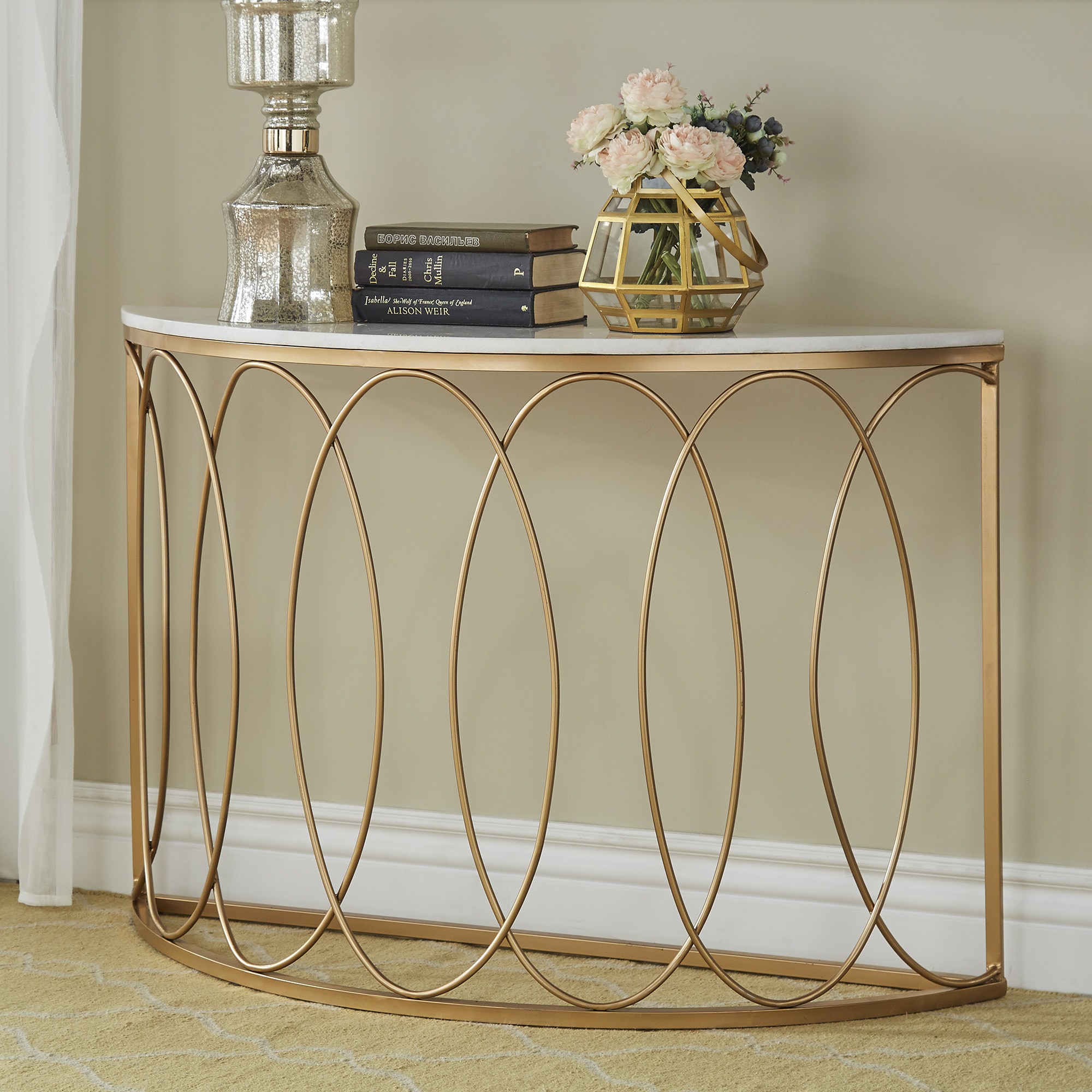 Shop Lynn Rounded Gold Entryway Table With Marble Top By Inspire Q