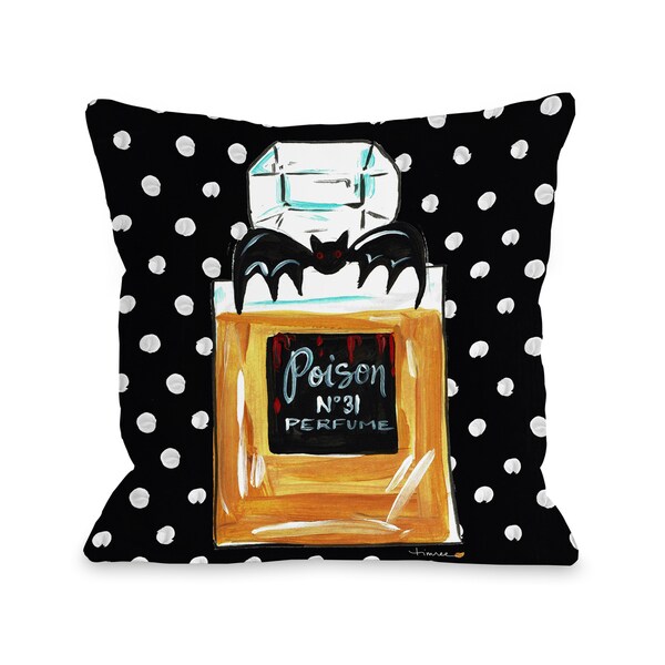 Halloween Perfume Poison - Black 16 or 18 inch Throw Pillow by Timree. Opens flyout.