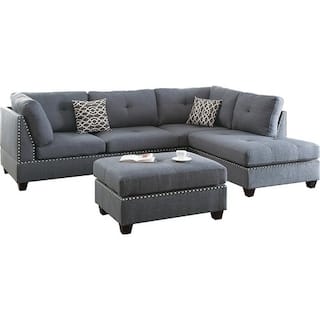 Grey Sectional Sofas For Less Bobkona Chaise Pine Wood 3 Pcs Reversible Sectional Sofa W Nailheads Décor And Coctail