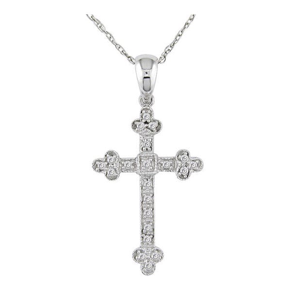 Miadora 10k White Gold Diamond Cross Necklace (J K, I2 I3)   10149379