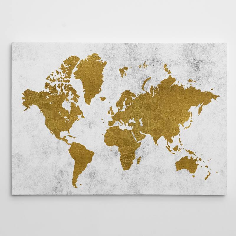 Golden World Map - Gallery Wrapped Canvas