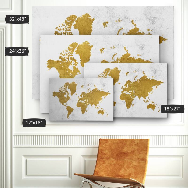 Golden World Map - Gallery Wrapped Canvas