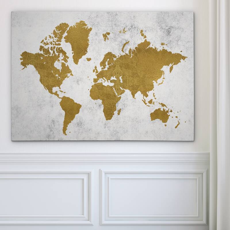 Golden World Map - Gallery Wrapped Canvas