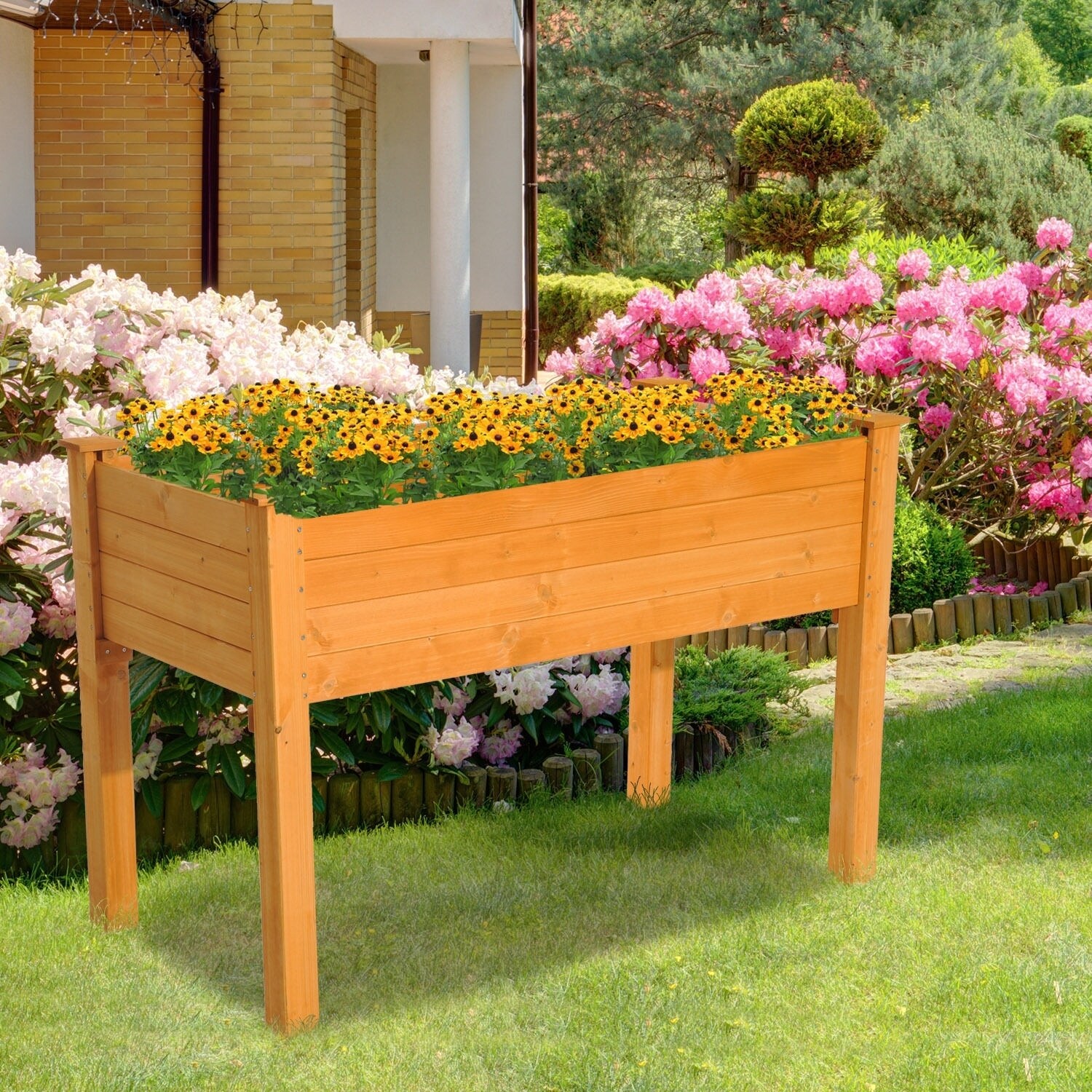 Shop Outsunny 2ft X 4ft Wooden Elevated Garden Flower Bed Planter