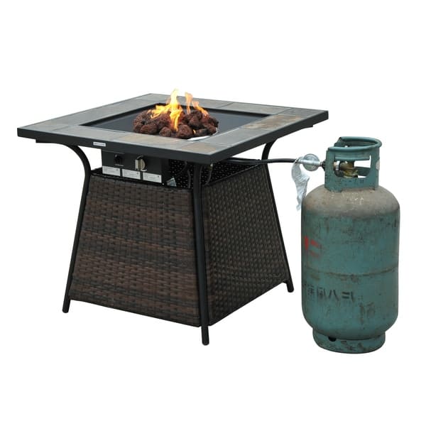 Shop Outsunny 32 Outdoor Wicker Base Lp Gas Fire Pit Table With