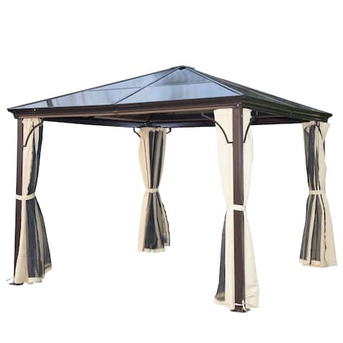 Gazebos Pergolas Online At Our Best Patio Outsunny 10 X Steel Frame Hardtop Gazebo With Curtains