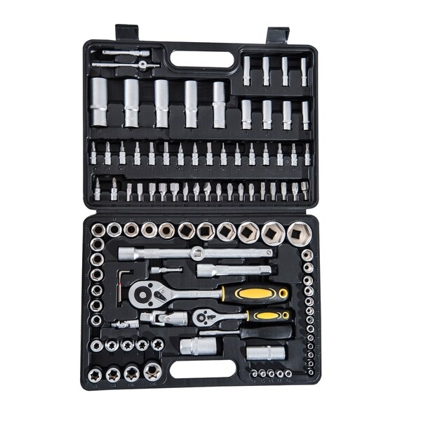 HomCom 108 Piece Mechanics Socket and Ratchet Wrench Tool Kit Set