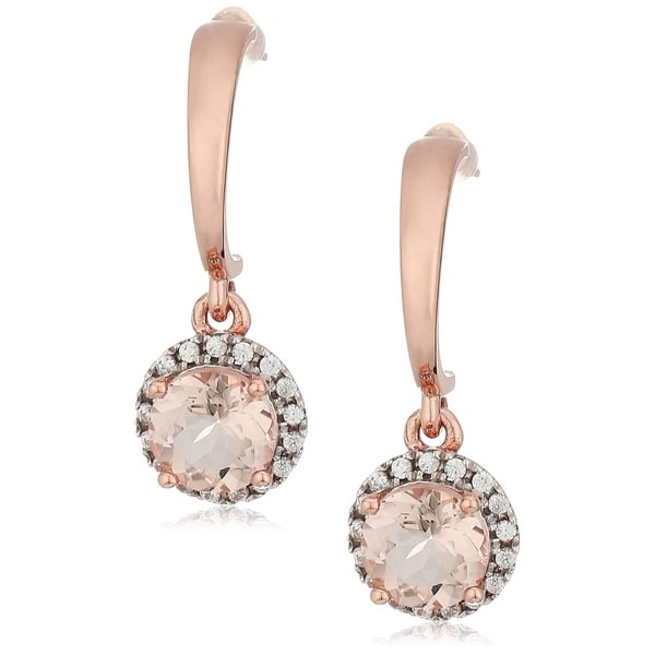 Shop Pinctore 10k Rose Gold Morganite Halo Stud Dangle Earrings - Peach - On Sale - Free ...