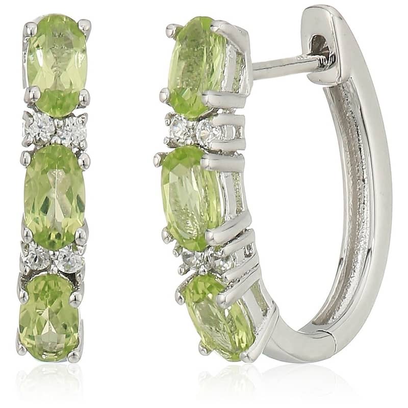 Sterling Silver Peridot Small Hoop Earrings - Green