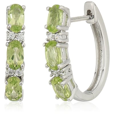 Sterling Silver Peridot Small Hoop Earrings - Green