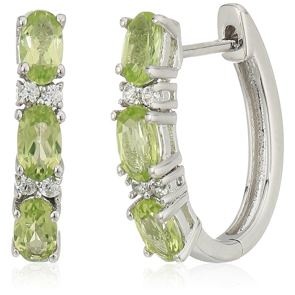 Pinctore Sterling Silver Peridot Small Hoop Earrings - Green