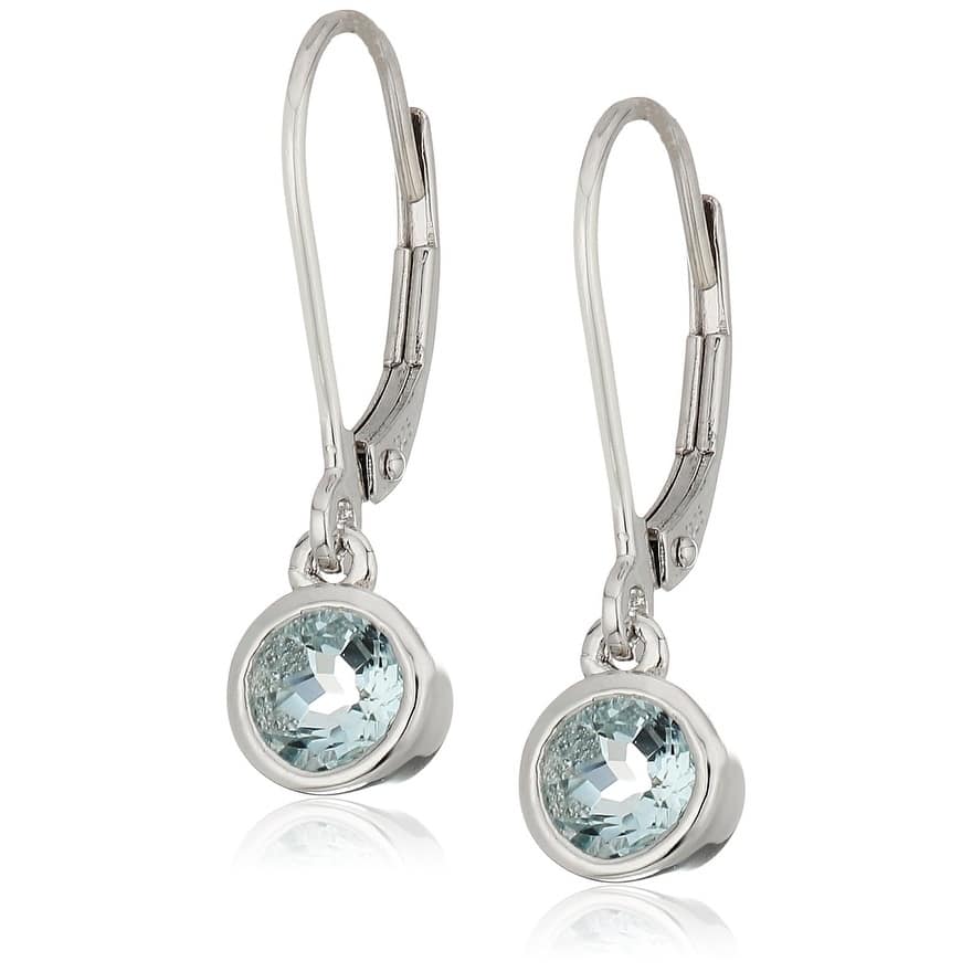 Sterling Silver Aquamarine Lever Dangle Earrings - Blue