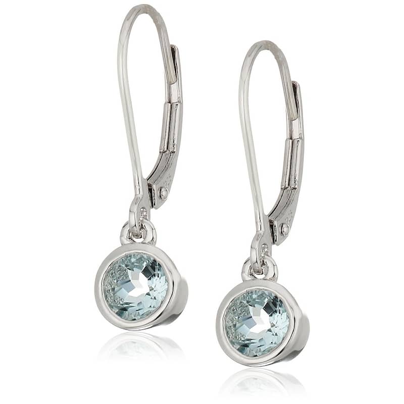 Sterling Silver Aquamarine Lever Dangle Earrings - Blue
