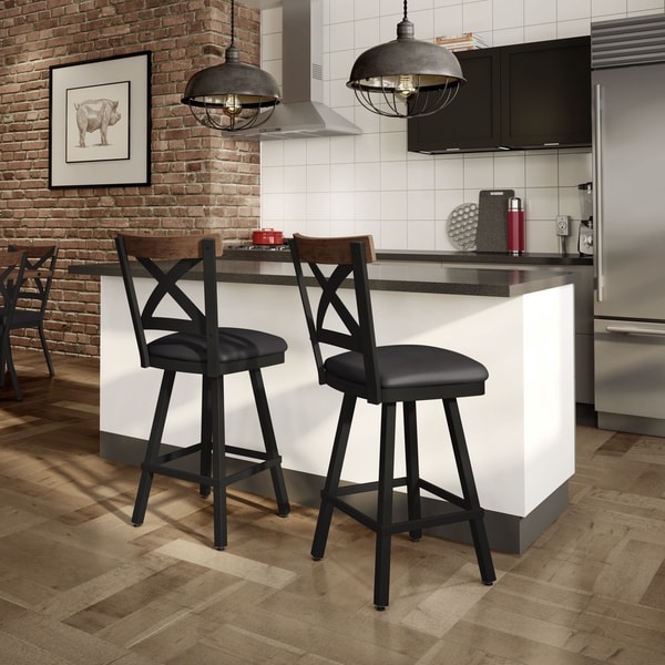 Carbon Loft Prescoft Swivel Metal Stool with Wooden Accent
