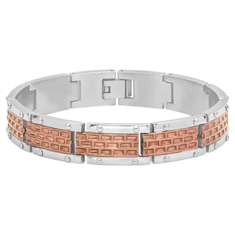 Men's Stainless Steel Brown Brick Design Link Bracelet, 8.5"