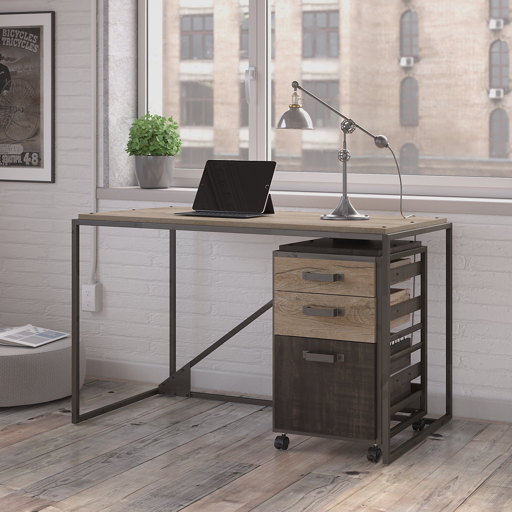 Shop Carbon Loft Industrial Desk With Mobile File Cabinet In