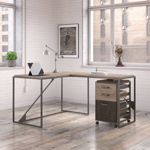 Bush Furniture Desks Computer Tables Online At Our Carbon Loft Plimpton Desk File Cabinet In Rustic Grey
