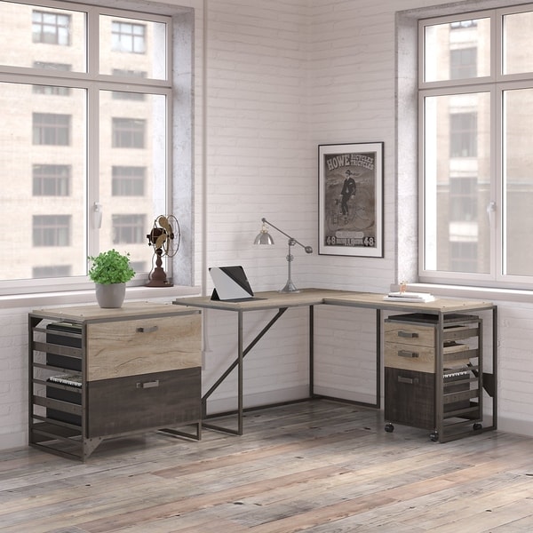 Shop Refinery 50W L Shaped Industrial Desk with 37W Return and File ...