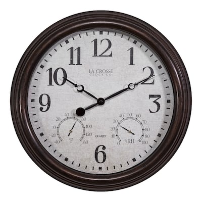 La Crosse Clock 15 Inch Indoor/Outdoor Wall Clock with Temperature and Humidity