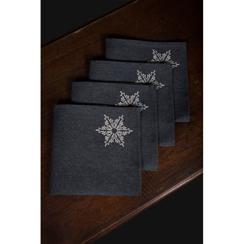Glisten Snowflake Embroidered Christmas Napkins, 20 by 20-Inch, Set of 4, Grey
