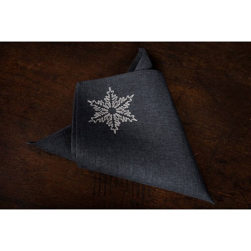 Glisten Snowflake Embroidered Christmas Napkins, 20 by 20-Inch, Set of 4, Grey