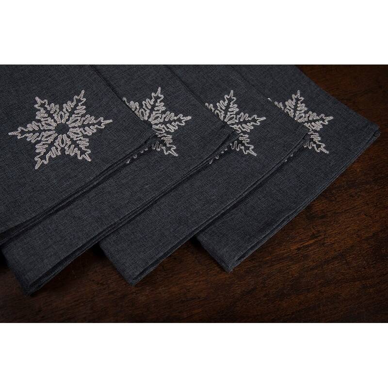 Glisten Snowflake Embroidered Christmas Napkins, 20 by 20-Inch, Set of 4, Grey