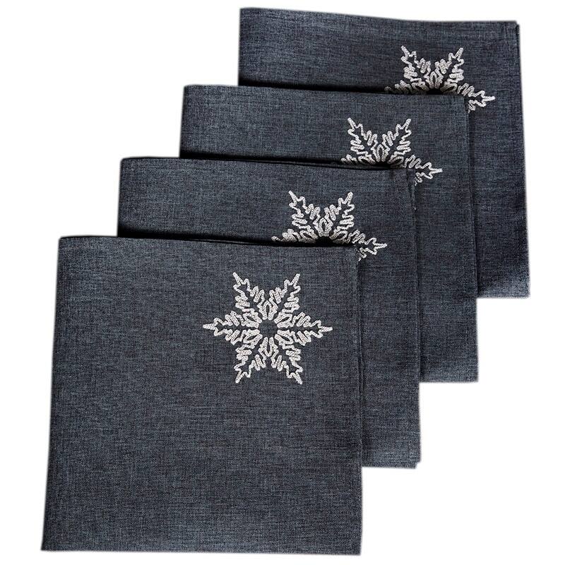Glisten Snowflake Embroidered Christmas Napkins, 20 by 20-Inch, Set of 4, Grey