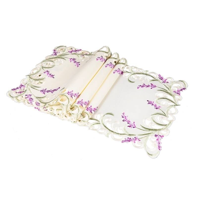 Lavender Lace Embroidered Cutwork Placemats, 13 by 19-Inch, Set of 4, Ivory