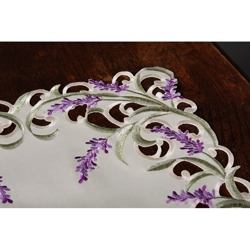 Lavender Lace Embroidered Cutwork Placemats, 13 by 19-Inch, Set of 4, Ivory - N/A