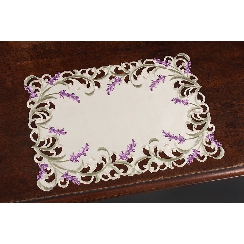 Lavender Lace Embroidered Cutwork Placemats, 13 by 19-Inch, Set of 4, Ivory