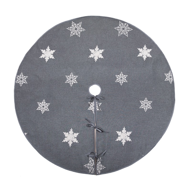 Glisten Snowflake Embroidered Christmas Tree Skirt, 56-Inch Round, Grey