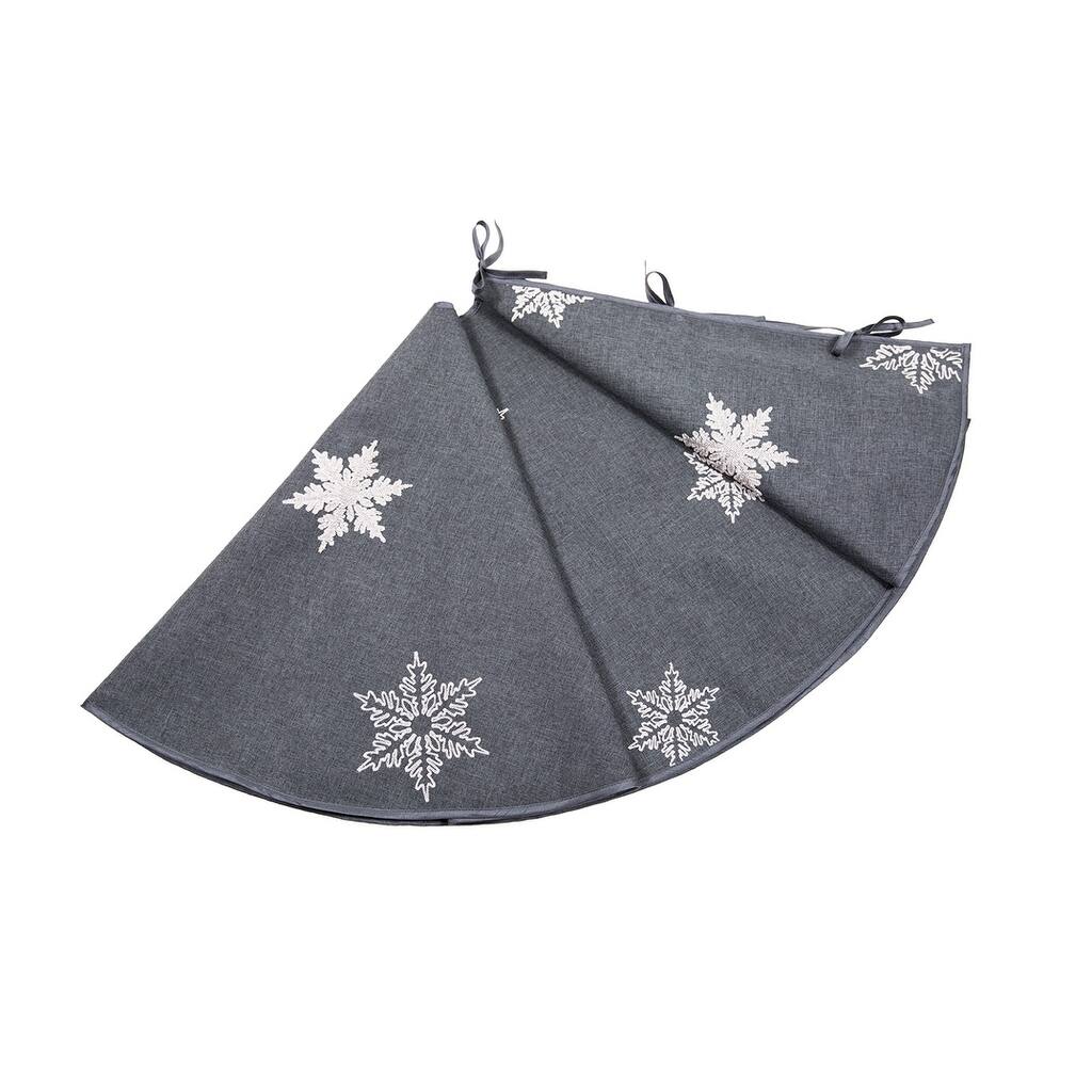 Glisten Snowflake Embroidered Christmas Tree Skirt, 56-Inch Round, Grey
