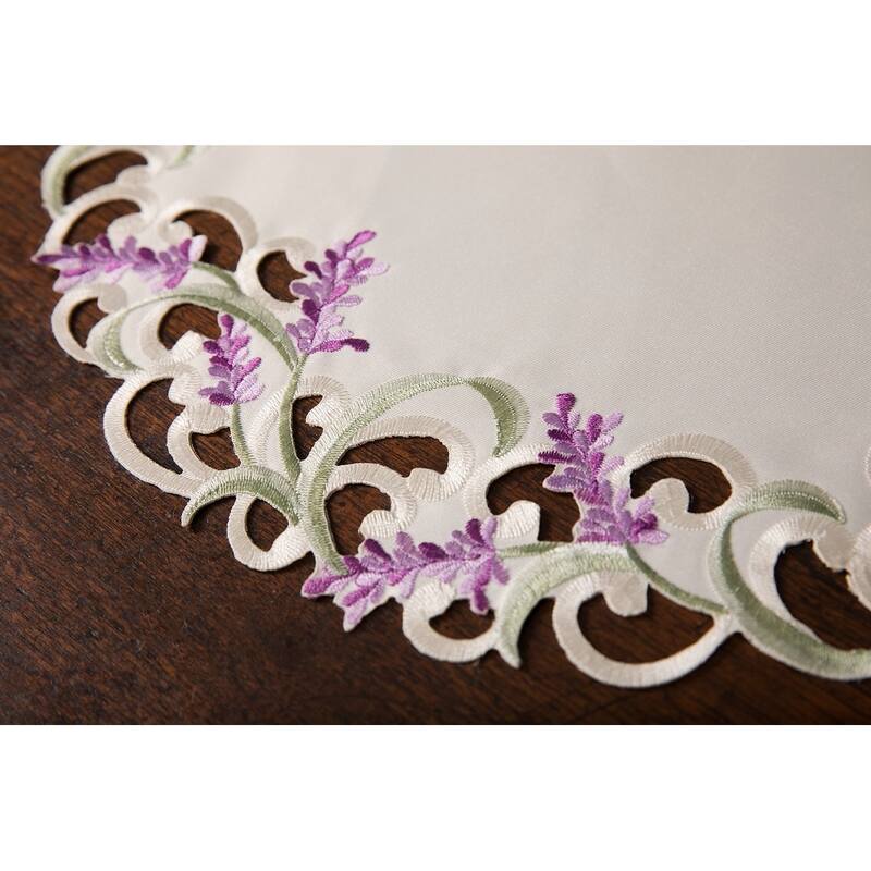 Lavender Lace Embroidered Cutwork Round Placemats, 15-Inch Round, Set of 4, Ivory