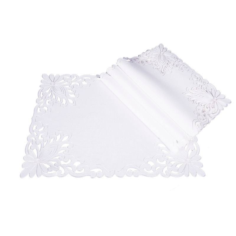 Wilshire Embroidered Cutwork Placemats, 14 by 20-Inch, Set of 4, White