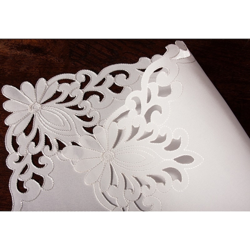 Wilshire Embroidered Cutwork Placemats, 14 by 20-Inch, Set of 4, White