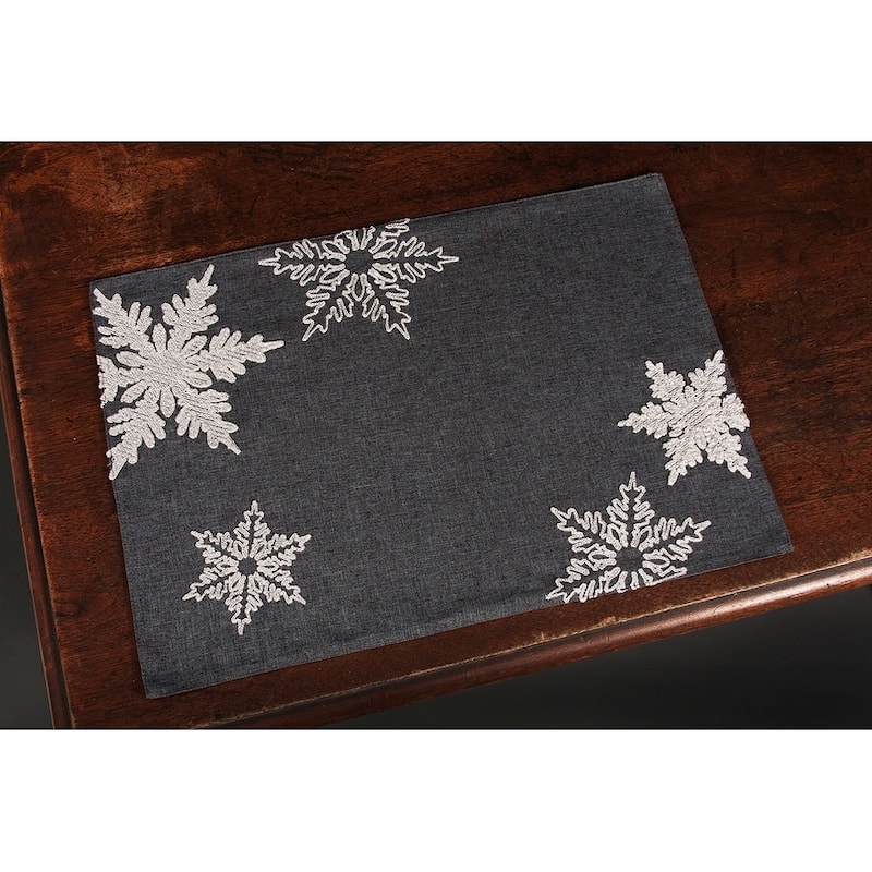 Glisten Snowflake Embroidered Christmas Placemats, 14 by 20-Inch, Set of 4, Grey