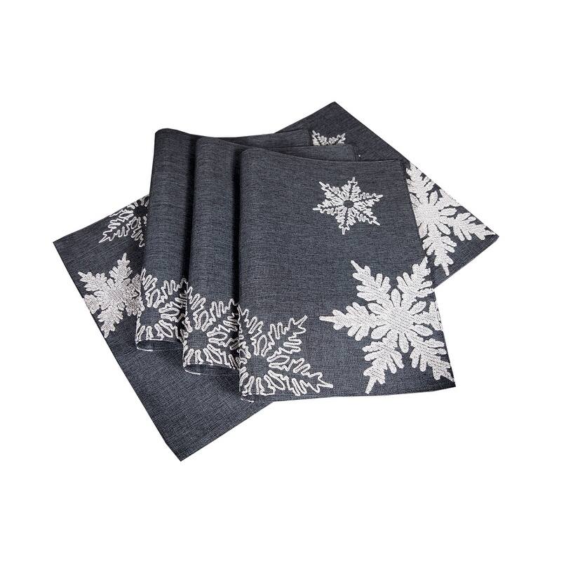 Glisten Snowflake Embroidered Christmas Placemats, 14 by 20-Inch, Set of 4, Grey