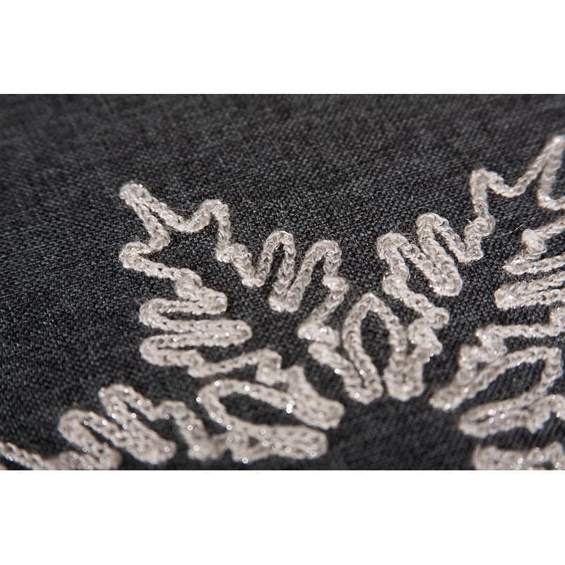 Glisten Snowflake Embroidered Christmas Round Placemats, 16-Inch Round, Set of 4, Grey - N/A