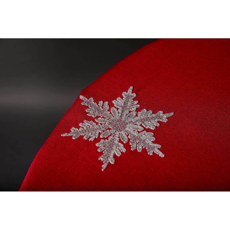 Glisten Snowflake Embroidered Christmas Round Tablecloth, 70-Inch, Red