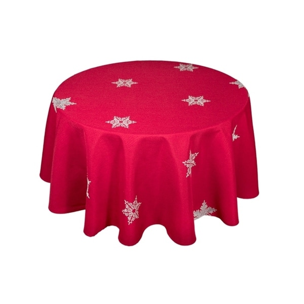 Glisten Snowflake Embroidered Christmas Round Tablecloth, 70-Inch, Red ...