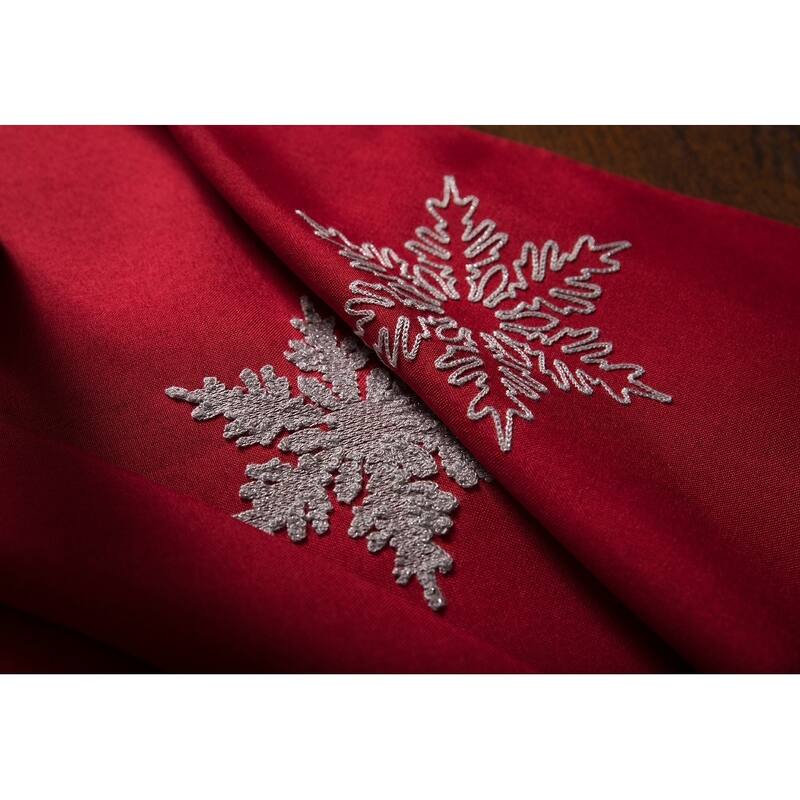 Glisten Snowflake Embroidered Christmas Round Tablecloth, 70-Inch, Red