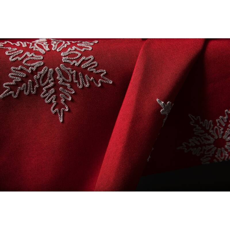 Glisten Snowflake Embroidered Christmas Round Tablecloth, 70-Inch, Red